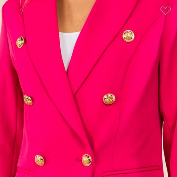 Jackets & Coats Double Breasted Hot Pink Blazer With Gold Buttons